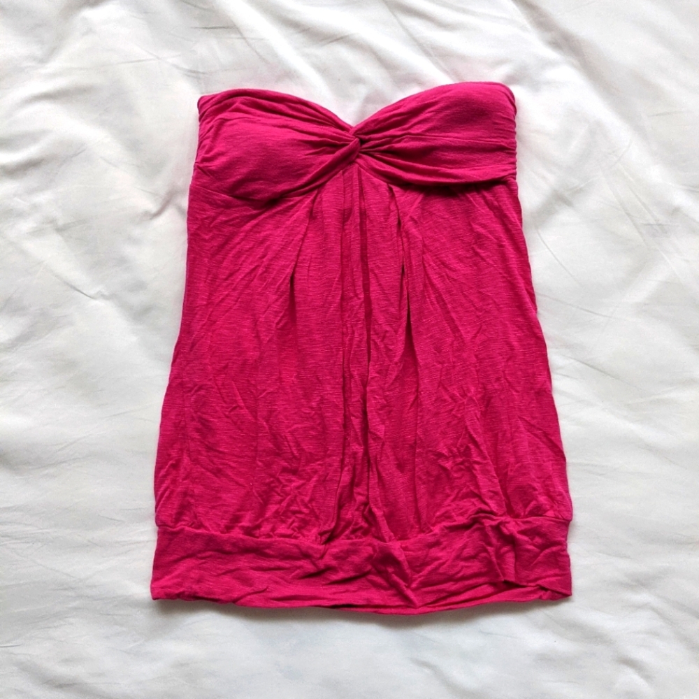 Forever21 Hot Pink Strapless Top w/ Twist Detail Large